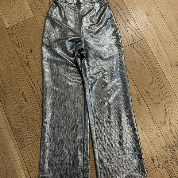 Anthropologie Hutch Small Silver Metallic Pants Straight - Picture 2 of 4
